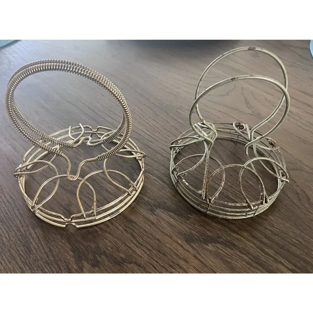 MCM Wire Metal Folding Egg Basket Coil Handle TOP ONLY Brass Bunny Ears (2)